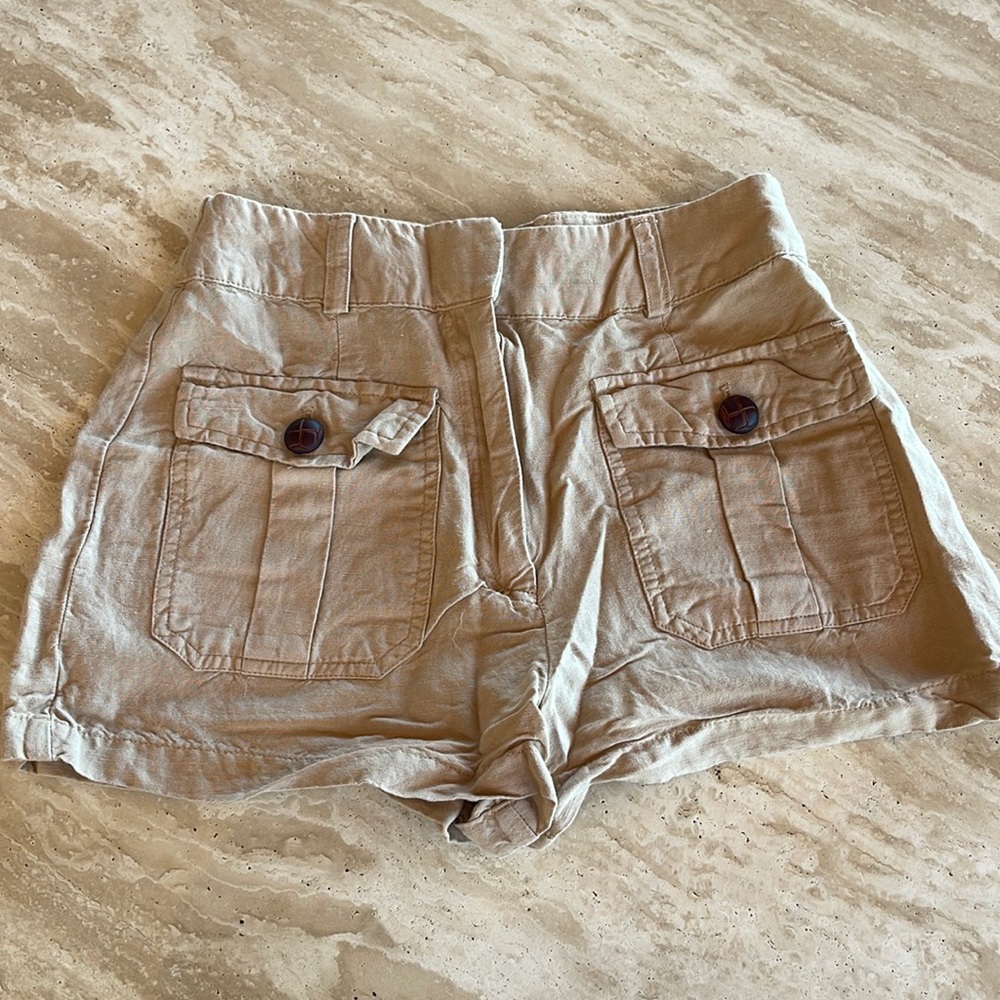 Khaki linen utility shorts